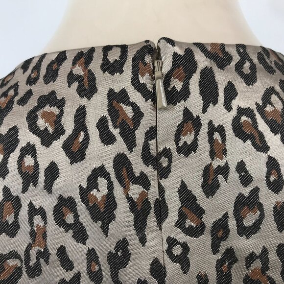 BANANA REPUBLIC - WOMENS 2 - BLACK BROWN LEOPARD PRINT SHORT RUFFLE SLEEVE DRESS - Picture 7 of 8